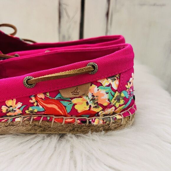 Sperry Hot Pink Floral Tropical Espadrille Flat Boat Shoes Summer Vacation 7.5 M - Picture 3 of 8